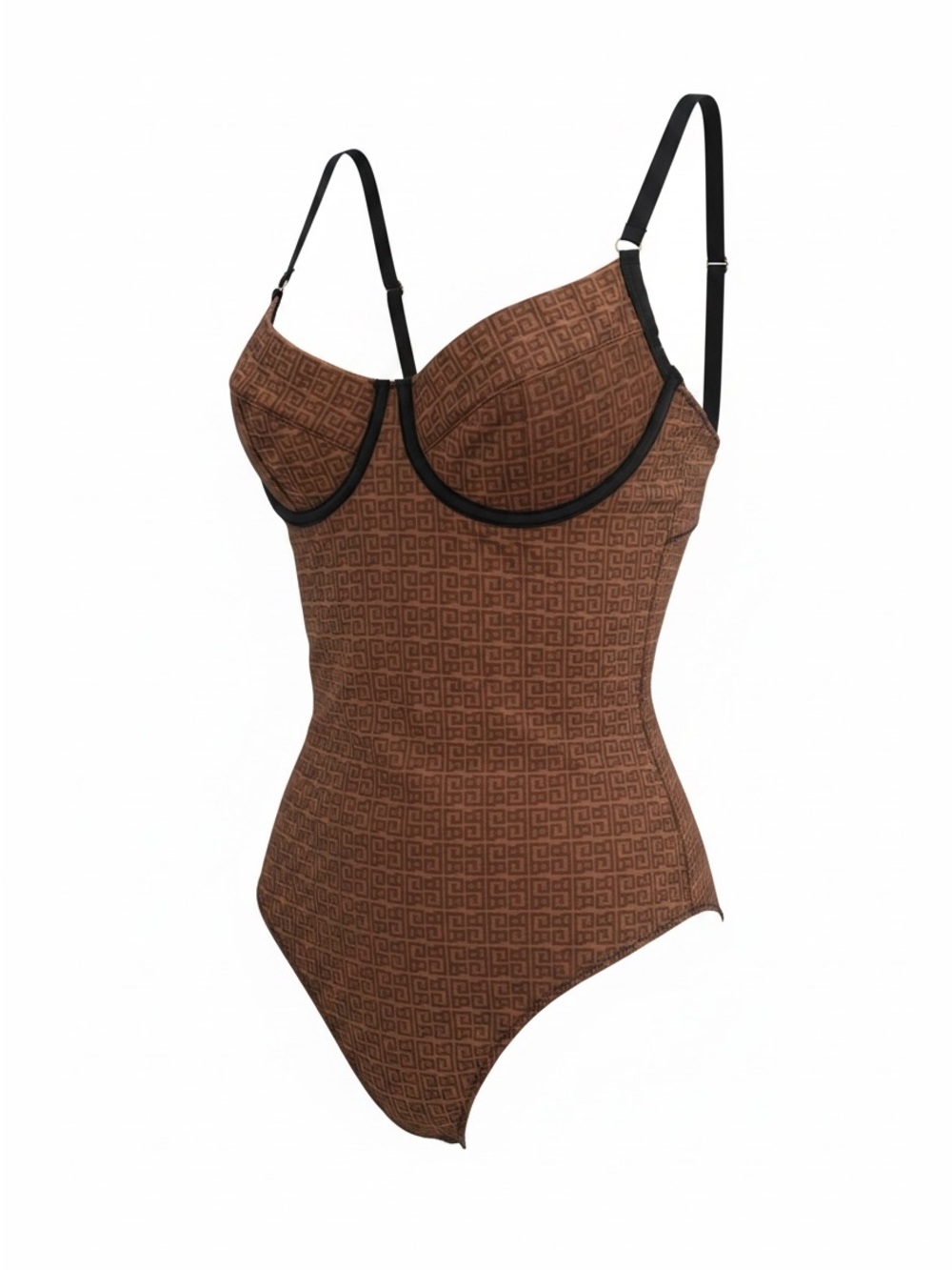 House of CB Brown Monogram Underwire Cutout Back Bodysuit Size Small